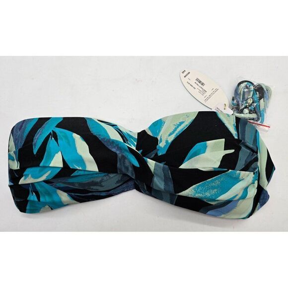 Mynah Womens Abstract Palm Bandeau Bikini Top Medium Molded Cups & Removable Str - Picture 2 of 6